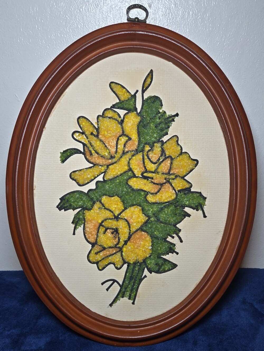 VTG MCM 1960's Gravel Art Wood Framed Spring Daffodil Flowers Wall Hanging